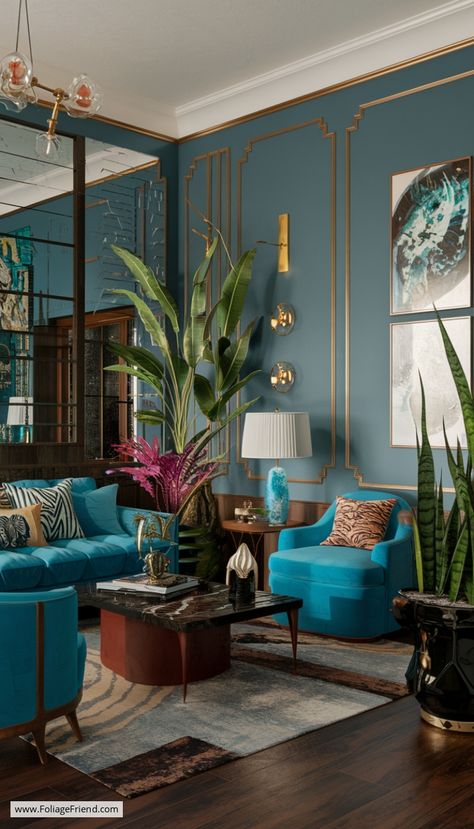 Vibrant Blue Art Deco Elegance Art Deco Living Rooms, Art Deco Living Room Ideas, Classic Reception, Art Deco Aesthetic, Art Deco Living, Blue Art Deco, Art Deco Living Room, Deco Living Room, Deco Living