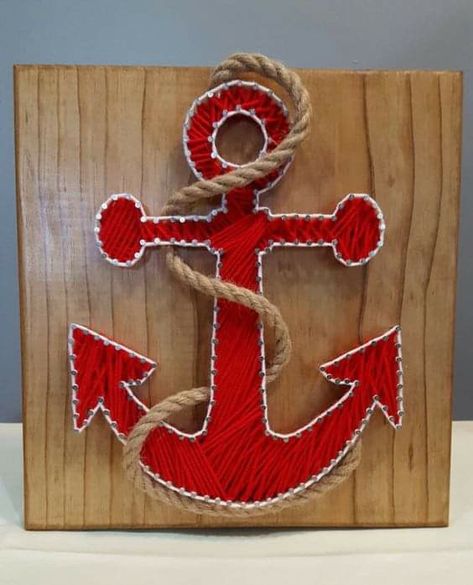 Anchor String Art, Fourth Of July Crafts For Kids, Beach Themed Crafts, String Art Templates, String Wall Art, Nail String Art, String Art Patterns, String Art Diy, Paper Embroidery