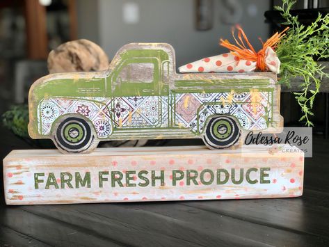 Create a Boho vintage truck with Chalk Couture truck cut-outs, transfers, and scrapbook paper. Learn how with Robin. #chalkcouture #vintagetruck #diycrafts #bohodecor Chalk Couture Truck Ideas, Chalk Couture Summer Ideas, Chalk Couture Christmas Trees, Chalk Couture Ideas, Chalk Couture Paste Storage, Chalk Couture Mighty Oaks, Chalk Crafts, Couture Ideas, Valentines Greetings