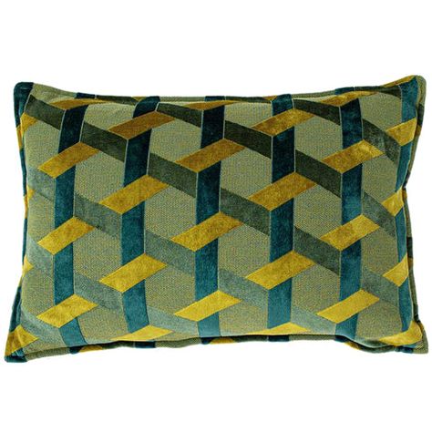 Large Cushions, Gold Cushions, Shades Of Teal, Lattice Design, Gold Velvet, Cross Patterns, Teal And Gold, Velvet Cushions, Elle Decor