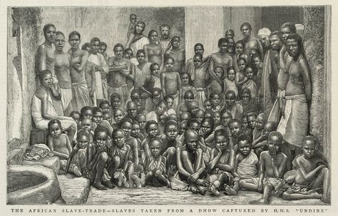 The African Slave-Trade -- Slaves taken from a dhow captured by H.M.S. 'Undine' - National Maritime Museum Middle Passage, African People, Maritime Museum, History Facts, West Africa, Drawing People, Body Painting, Way To Make Money, African American