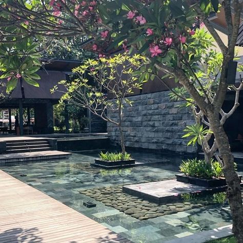 Softscape Design, Bali Landscape, Japanese Home Design, Bali Resort, Courtyard Gardens Design, Tropical Resort, Landscape Architecture Design, Water Features In The Garden, House Outside Design