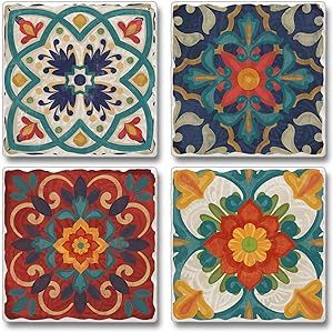 Wood Trivets, Spanish Villa, Monogram Coasters, Absorbent Coasters, Tile Edge, Coaster Gift Set, Spanish Tile, Talavera Tiles, Coaster Design