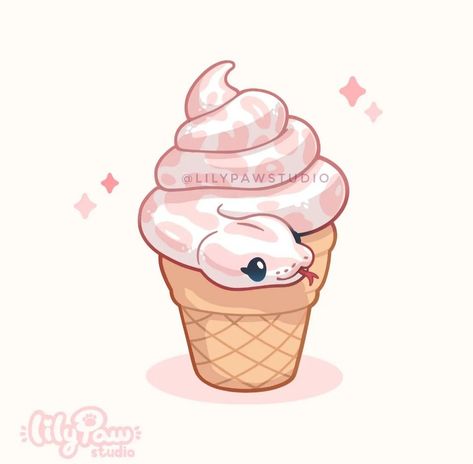 Ice Cream Flavor, Snake Drawing, Cute Snake, Cute Kawaii Animals, Cute Food Drawings, Cute Animal Drawings Kawaii, Cute Doodles Drawings, Cute Kawaii Drawings, Cute Doodle Art