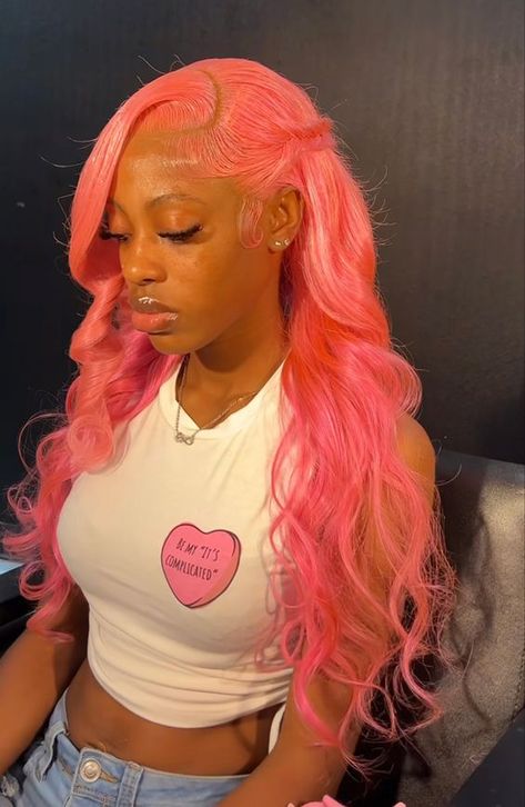 Pink Birthday Hairstyles For Black Women, Pink Lace Front Wig Hairstyles, Styled Wigs Ideas, Pink Wig Hairstyles For Black Women, Hairstyle Wigs For Black Women, Pink Frontal Wig Hairstyles, Colored Lace Front Wigs Black Women, Pink Wig Styles, Pink Wig Hairstyles