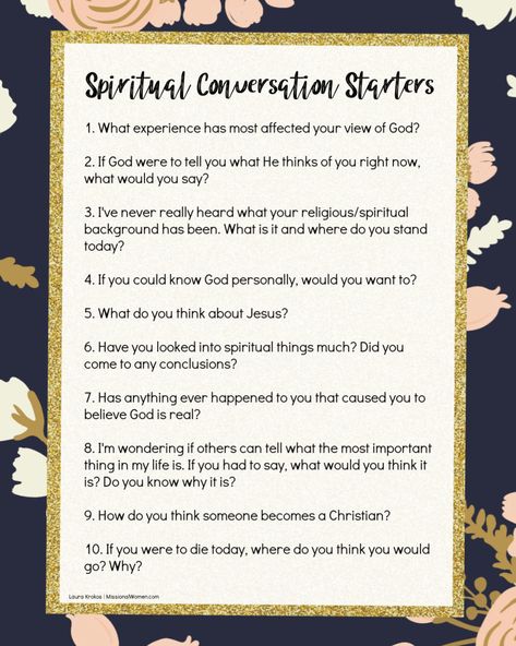 Picture Bible Study Conversation Starters, Small Group Questions, Spiritual Conversation Starters, Group Questions Conversation Starters, Women Support Group Activities, Spiritual Group Activities, Christian Questions To Ask Yourself, Topics For Womens Ministry, Womens Retreat Activities