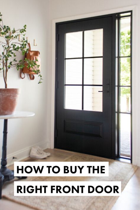 Front door Front Door From Inside Entrance, Modern Farmhouse Single Entry Door, 6 Glass Panel Front Door, Black Front Door One Sidelight, 3/4 Door, Entry Doors With Glass Front Entrances, Wide Front Doors Entrance, New Front Doors For Homes, Glass Pane Front Door