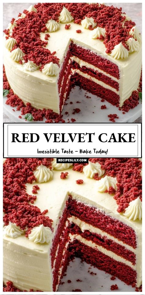 I absolutely love this Red Velvet Cake! The rich, velvety layers combined with creamy frosting create an irresistible treat. Perfect for birthdays or any special occasion, this cake is sure to impress your guests. Let’s bake it together and enjoy every delicious bite! Red Velvet Layered Cake, Red Velvet Chocolate Chip Cake, Chocolate Velvet Cake Recipe, Red Velvet Bday Cake, Valentines Cake Flavors, Old Fashioned Red Velvet Cake Recipe, Red Velvet Cake Birthday, Homemade Red Velvet Cake Recipe, Red Velvet Roll Cake