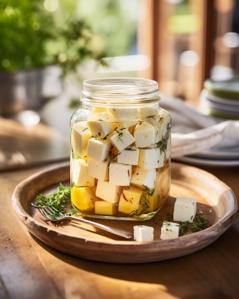 Without fail, I whip this up for every party. Everyone can finish the entire mason jar! Mason Jar Recipe, Marinated Cheese, Rustic Food Photography, Appetizers Easy Finger Food, Best Appetizer Recipes, Meals In A Jar, Party Food Appetizers, Best Appetizers, Appetizer Dips