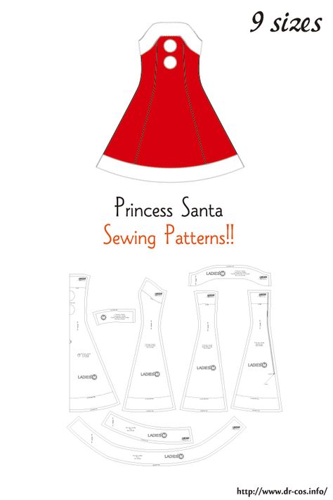 Elf Dress Pattern, Christmas Dress Pattern, Drcos Patterns, Clothes Template, Mrs Claus Dress, Santa Clothes, Cosplay Patterns, Patterns For Fashion, Japanese Sewing Patterns