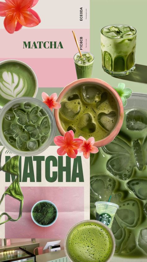 matcha collage/summer vibe Matcha Drink Aesthetic, Macha Tea, Matcha Drink Recipes, Dessert Aesthetic, Tea Wallpaper, Matcha Dessert, Drink Aesthetic, Matcha Drink, Matcha Recipe