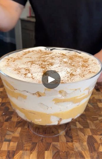 3.1M views · 36K reactions | Impress your guests with this delicious but easy fall dessert 🍂 | Impress your guests with this delicious but easy fall dessert 🍂 | By Brain Food | I'm going to show you guys how to make my favorite fall dessert this is perfect for Thanksgiving or a holiday party I guarantee if you make this your friends and family are going to love it so we're going to start with twenty-four ounces of angel food cake we're just chopping that down in the bite size pieces put that into a mixing bowl put that to the side now you grab your large trifle bowl minus 140 ounces so there's tons of room in this thing put a third of our angel food cake mixture down slide that to the side then we're going to put 16 ounces of whipped cheese into a mixing bowl. You can use regular cream c Bussin Eats, Whipped Cheese, Pumpkin Trifle, Cool Whip Desserts, Pumpkin Spice Cheesecake, Cheesecake Trifle, Coquille St Jacques, Pumpkin Spice Recipe, Trifle Bowl