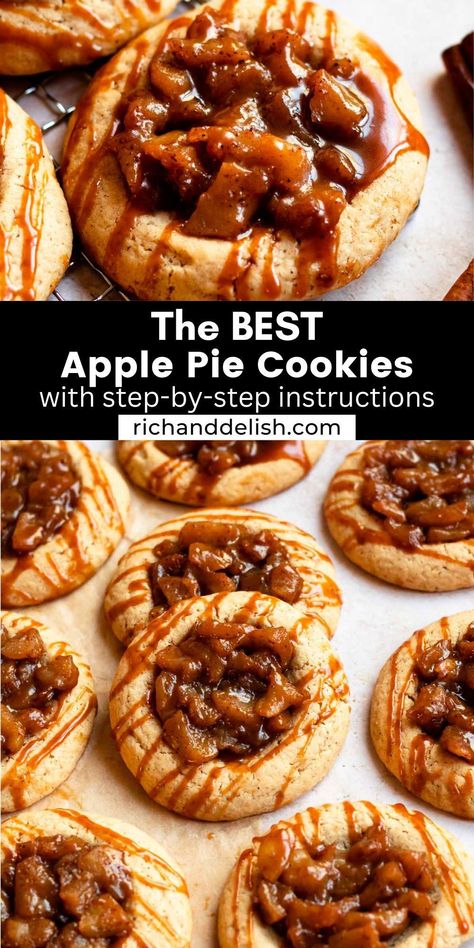 These delicious apple pie cookies are made with a soft cinnamon cookie and filled with homemade apple pie filling. Crumbl Cookie Copycat Apple Pie, Crepe Filling Ideas, Apple Pie Cookie, Crepe Filling, Holiday Recipes Christmas Desserts, Apple Cookie, Apple Pie Cookies, Homemade Apple Pie Filling, Apple Treat