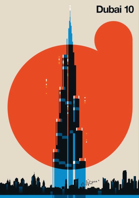 Dubai Poster, Bo Lundberg, Orange City, Collaborative Art, Greeting Card Set, Aluminum Prints, Travel Prints, Willis Tower, Poster Size