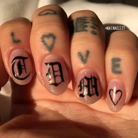 Old English Nails, Letter Nail Art, The Letter C, English Letter, Letter C, Black Letter, Nails Inspo, Old English, Black Nails