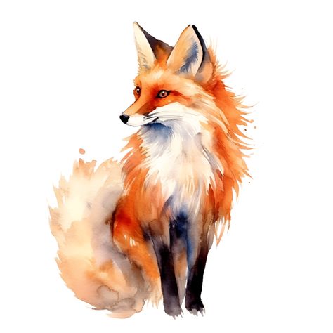 Fox Watercolor Clipart AI Generated Fox Art Watercolor, Fox Clipart, Fox Watercolor Easy, Autumn Fox Illustration, Red Fox Watercolor, Fox In Forest Illustration, Baby Fox, Fox Art, Free Clip Art