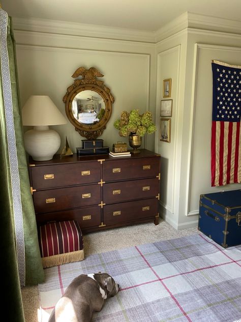 Americana Boy Room, Americana Nursery, Campaign Dresser, Big Boy Bedrooms, Grand Millennial, Boy’s Room, Boy Bedroom, Big Boy Room, Boys Bedrooms