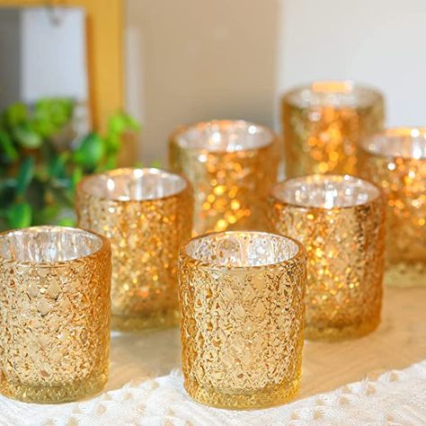 Capaniel 12 Packs Gold Tealight Candle Holder- Mercury Gold Glass Votive Candle Holders Bulk for Table Centerpiece, Tea Light Candle Holder for Wedding Party, Bridal and Baby Shower, Home Décor Gold Votive Candle Holders, Gold Votive Candles, Bridal Shower Tea Party, Clear Glass Candle Holders, Glass Tealight Candle Holders, Small Candle Holders, Glass Votive Candle Holders, Gold Candle Holders, Tea Party Bridal Shower