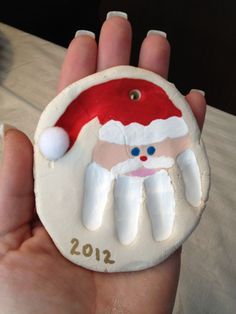 Santa Hand Ornament, Clay Handprint, Christmas Kindergarten, Preschool Christmas, Easy Christmas Crafts, Crafts For Kids To Make, Santa Clause, Christmas Crafts For Kids, Baby Crafts