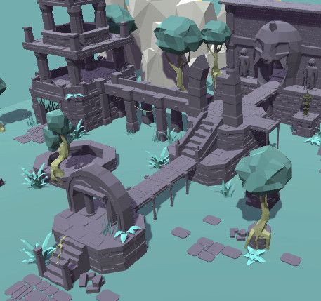 ArtStation - Low Poly Temple Ruins, Theophile Curto Underwater Rocks, Flat Shading, Game Level Design, Minecraft Interior, Temple Ruins, Low Poly Games, Game Environment, Low Poly Art, Level Design