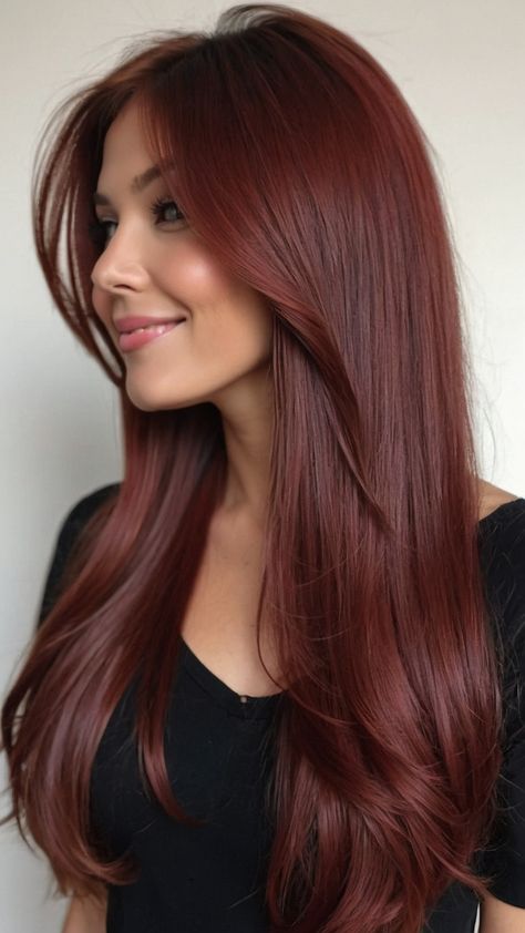 Achieve a stunning cherry cola hair color that complements all skin tones Whether you're a dark brunette curly-haired beauty or looking for highlights this formula is perfect Featuring balayage for a natural look on pale or chocolate skin short or long hair black or Indian skin tones Elevate your hair game with this rich and trendy color choice Redish Brown Hair Color For Summer, Red Hair On Tanned Skin, Cherry Cola Brunette Hair, Chocolate Red Balayage, Cherry Brown Hair Short, Asian Burgundy Hair, Cherry Cola Hair Color Balayage, Cherry Chocolate Hair Color Brunettes, Red Cherry Hair Color