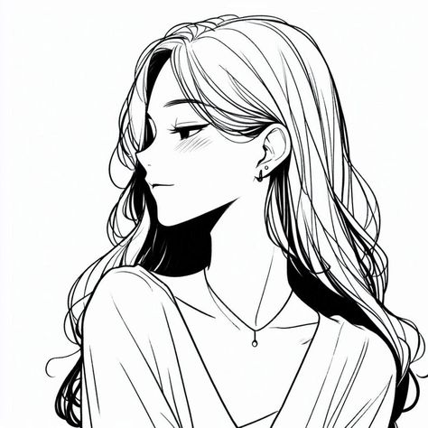 Anime Side Profile Reference Female, Side Profile Long Hair Drawing, Short Hair Side Profile Drawing, Anime Female Side Profile, Profile Smile Drawing, Side Profile Drawing Woman, File Icon Aesthetic, Anime Side Profile Reference, Female Side Profile Drawing