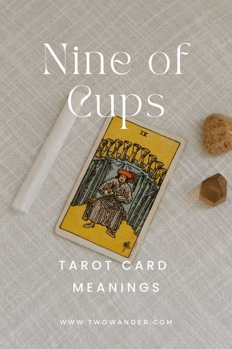 Learn all about the meanings of the 9 of Cups! - Including if it shows up for you in a love, career, or general reading and as a reversal (with its numerological and Astrological correspondences).  Elysium Rituals x Two Wander #nineofcups #9ofups 9 Of Cups Tarot, 9 Of Cups, Cups Tarot Meaning, Nine Of Cups, All Tarot Cards, Intuitive Tarot, Cups Tarot, Tarot Guide, Tarot Card Spreads