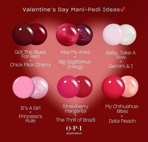 Winter Nail Combos, Opi Valentines Colors, Mani Pedi Color Combos, Nail Polish Art Designs, Getting My Nails Done, Opi Gel Nails, Opi Nail Colors, Nail Color Combos, Sassy Nails