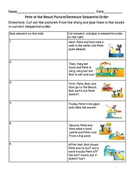 PETE THE CAT AT THE BEACH SEQUENCING LESSON! - TeachersPayTeachers.com Pete The Cat At The Beach Activities, Pete The Cat At The Beach, Pete The Cat Goes Camping Activities, Number Spelling, Math Crafts, Sequencing Activities, Early Reading, Pete The Cat, Emergent Readers