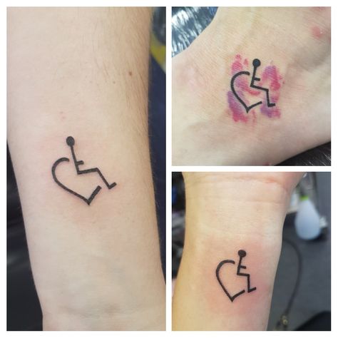 Disability Awareness Tattoo in honour of my daughter Hannah and her pink wheelchair Disabled Tattoo Ideas, Wheelchair Tattoo Ideas, Disabled Tattoo, Wheelchair Tattoo, Support Tattoo, Pride Tattoo, Mom Daughter Tattoos, Awareness Tattoo, Epic Tattoo