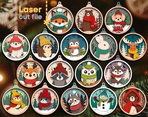 Laser cut files templates Christmas Laser Projects, Christmas Laser Cut Ideas, Winter Forest Animals, Laser Cut Wood Jewelry, Laser Christmas, Christmas Tree Toys, Laser Cut Christmas, Svg Laser Cut Files, Glow Forge