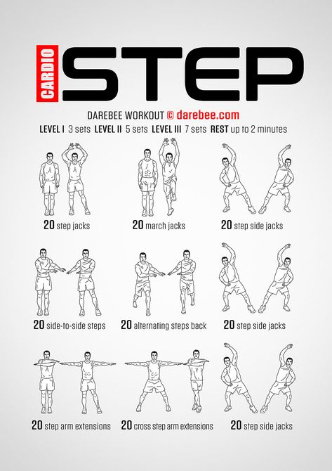 Cardio Step Workout Darebee Workout, Cardio Workout Routines, Cardio Workout Plan, Beginners Cardio, Beginner Cardio Workout, Step Aerobics, Workout Plan For Men, Workout Routine For Men, Step Workout