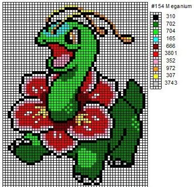 154 Meganium by cdbvulpix.deviantart.com on @deviantART Pokemon Cross Stitch Patterns, Pokemon Cross Stitch, Pixel Art Pokemon, Pokemon Bead, Pokemon Pattern, Pokemon Perler Beads, Graph Paper Drawings, Pixel Art Templates, Geek Crafts