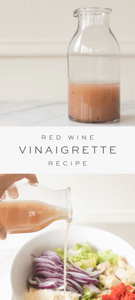 A quick and easy Red Wine Vinaigrette made in just 60 seconds with just 4 staple ingredients! This salad dressing can be made ahead of time and is an easy way to elevate even the simplest of salads. #vinaigrette #saladdressing #recipe Red Wine Vinegarette, Red Wine Vinegar Salad Dressing, Salad Dressing Vinaigrette, Red Wine Vinegar Recipes, Salad Dressing Recipes Vinaigrette, Dressing Vinaigrette, Vinaigrette Dressing Recipe, Vinegar Salad Dressing, Red Wine Vinaigrette