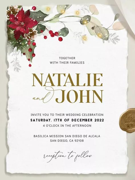 Christmas Wedding Invites Invitation Ideas, Wedding Invitations December, Christmas Themed Invitations, Wedding Invitations Christmas Theme, Traditional Christmas Wedding, Christmas Themed Wedding Invitations, December Wedding Invitations, Christmas Wedding Invites, Christmas Wedding Ideas Elegant