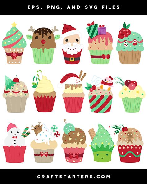 Christmas Cupcake Clip Art Grunge Stickers, Cupcake Clip Art, Digi Stamps Free, Cupcake Vector, Cupcake Images, Colorful Cupcakes, Christmas Cupcake, Simple Line Drawings, Printable Scrapbook Paper