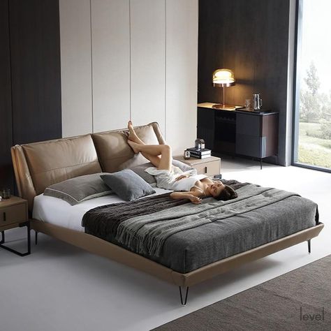 Aesthetic House Bedroom, Leather King Size Bed, Beds Frame, Bed Headboard Design, Frame Bed, Cozy Fall Bedroom, Cama King Size, Minimalist Bed, Bed Frame Design