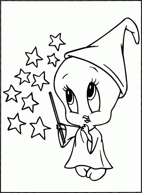 Tweety Wizard Witch Coloring Pages, Looney Tunes Tweety, Cartoon Coloring, Bunny Coloring Pages, Bird Coloring Pages, Color Book, Free Cartoons, Cute Cartoon Characters, Coloring Pages For Girls