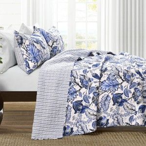 Blue Bird Bungalow | Antique Farmhouse Simple Beds, Bedroom Blues, Cottage Bedroom Decor, Cotton Quilt Set, Lush Decor, Queen Size Quilt, Cottage Bedroom, King Size Quilt, Quilted Sham