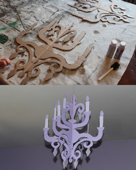 Our Creation: DIY cardboard chandelier Faux Chandelier, Beauty And The Beast Bedroom, Baroque Chandelier, Cardboard Chandelier, How To Make A Chandelier, Paper Chandelier, Beauty And The Beast Costume, Castle Decor, Diy Chandelier