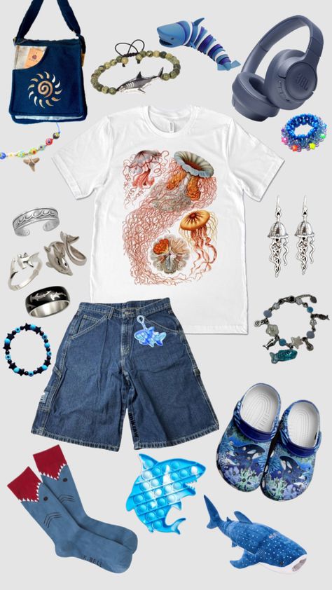 #oceanaesthetic #outfitinspo #starryashes Fish Clothes, Shark Clothes, Ocean Outfits, Sick Clothes, Silly Clothes, Ocean Fashion, Dream Outfits, Fishing Outfits, Swaggy Outfits