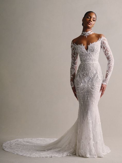 Wedding Dresses Illusion, Illusion Neckline Wedding Dress, Long Sleeve Bridal Dresses, Wedding Dresses Mermaid Sweetheart, African Wedding Attire, Elegant Bridal Gown, Dream Wedding Decorations, Civil Wedding Dresses, Classy Wedding Dress