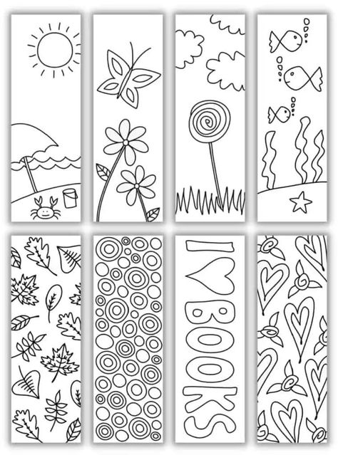 Free Printable Bookmarks for Kids (Various Themes & Subjects) Bookmark Coloring Free Printable, Coloring Book Marks, Free Printable Bookmarks Templates, Printable Bookmarks To Color, Color Bookmarks, Coloring Bookmarks Free, Paper Patterns Design, Bookmarks To Color, School Bookmarks