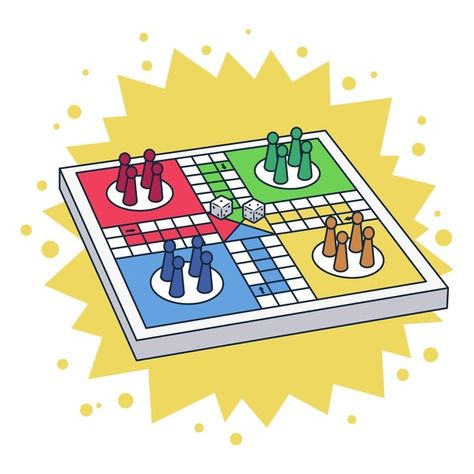 Ludo board game in different perspective... | Premium Vector #Freepik #vector #people #table #game #social Game Board Illustration, Ludo Drawing, Board Game Design Ideas, Game Illustration Design, Board Game Drawing, Board Game Illustration, Ludo Board Game, Ludo Board, Ludo Game