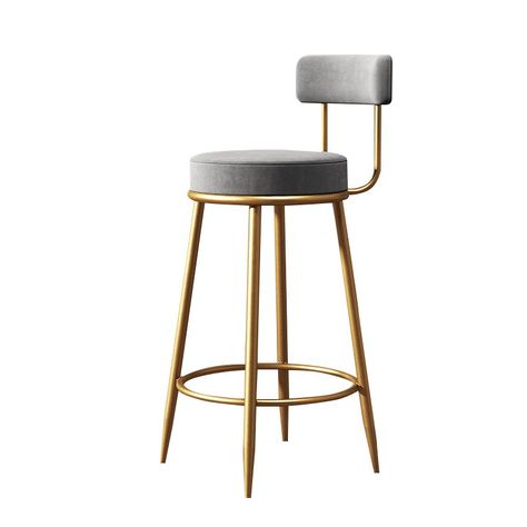 Glam Gold Velvet Bar Stool Indoor Round Low Back Counter Stool with Iron Legs - Gray 1 Piece Bar Stool(30"H) Consert Outfits, Cafe Bar Stools, Metal Seating, Iron Bar Stools, Kursi Bar, Short Stools, Indoor Bar, Radisson Blu, Glam Metal