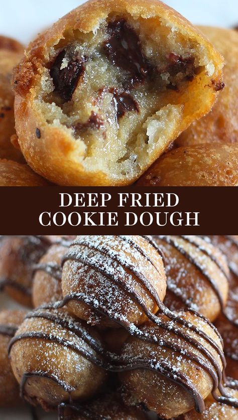 Deep Fried Cookie Dough made with homemade chocolate chip cookie dough, dipped in batter, and fried to golden crispy perfection! Easy recipe that tastes just like the fair food dessert - topped with powdered sugar! #deepfriedcookiedough #cookiedough #deepfrieddessert #fairfood Homemade Chocolate Chip Cookie Dough, Deep Fried Cookie Dough, Fried Cookie Dough, Cookies Dough, Homemade Chocolate Chips, Homemade Chocolate Chip Cookies, Southern Kitchen, Slow Cooker Desserts, Oreo Dessert