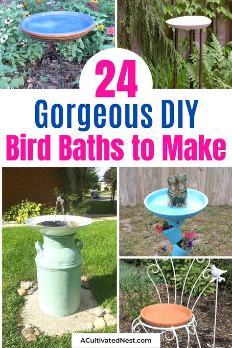 Modern Bird Baths, Rustic Bird Baths, Bird Baths Homemade, Birdhouse Projects, Solar Bird Bath, Hanging Bird Bath, Bird Bath Bowl, Bird Fountain, Concrete Bird Bath