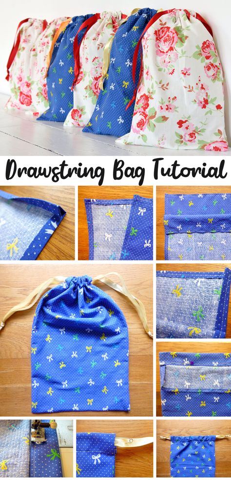 How To Make Lined Drawstring Bags, Sew Simple Drawstring Bag, Small Drawstring Bag Pattern Free, Mini Drawstring Bag Sewing Pattern, Easy Sew Drawstring Bag, Easy Diy Drawstring Bag, Drawstring Bag Sewing Pattern Free, Pattern For Drawstring Bag, How To Make Drawstring Pouch