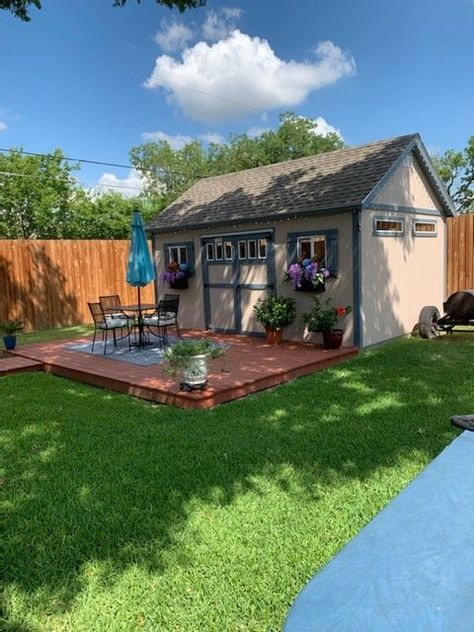 Storage with She Shed Style - Tuff Shed Shed Deck Ideas, Tuff Shed Office, Shed Patio Ideas, She Shed Exterior Ideas, She Shed Exterior, Shed Deck, Shed Exterior Ideas, Shed Patio, Sheds Ideas Backyard