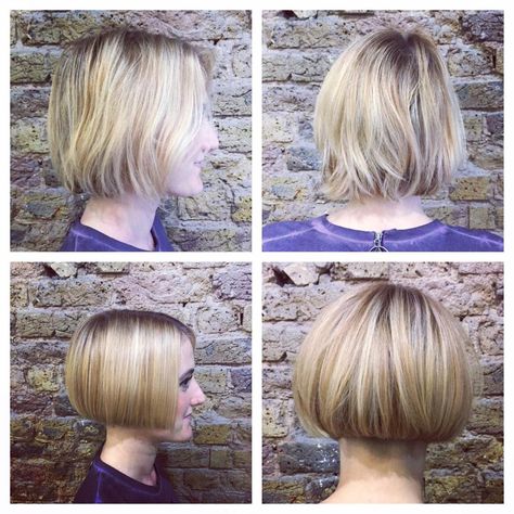 Lovely sleek lip length bob with undercut nape. Lip Length Bob, Undercut Chin Length Bob Haircut, Undercut Bob With Fringe, Bob Undercut With Bangs, Undercut Bob With Bangs, Bob With Undercut Nape, Bottle Neck Bangs Hair Bob, Undercut Nape, Bob With Undercut